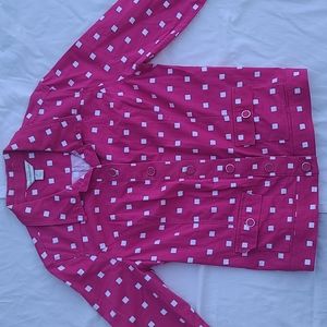 Shacket Christopher Banks Hot pink with white squares 3/4 length sleeves Medium